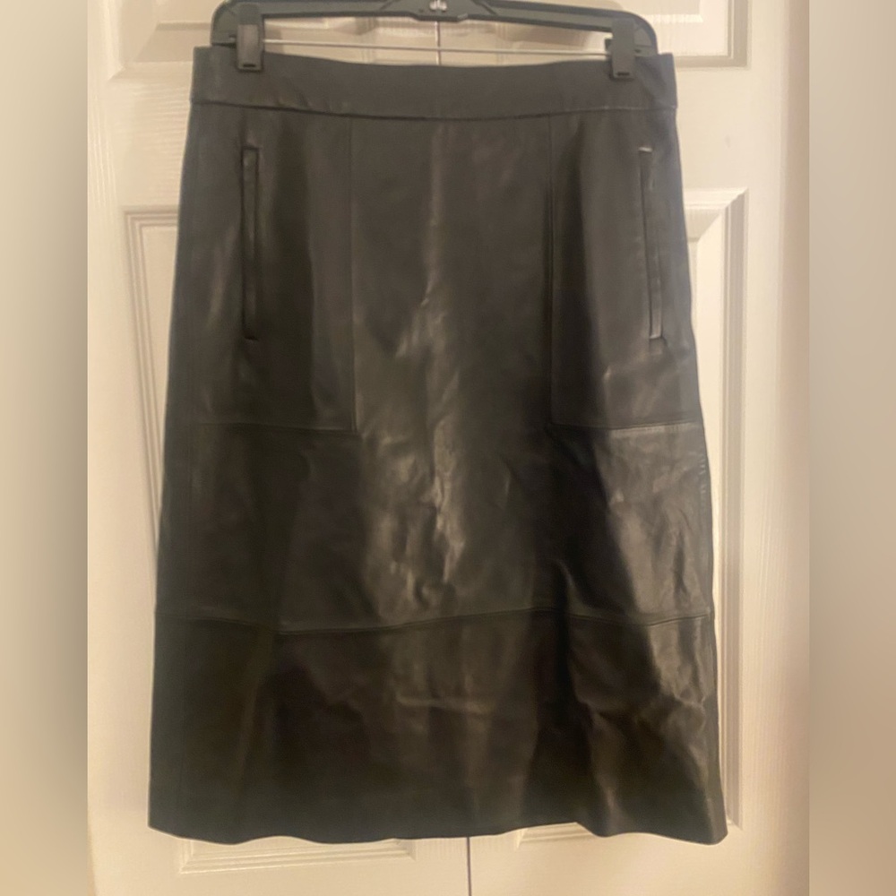 J. Crew Collection Leather Pencil/A-line Skirt - Navy -NWT